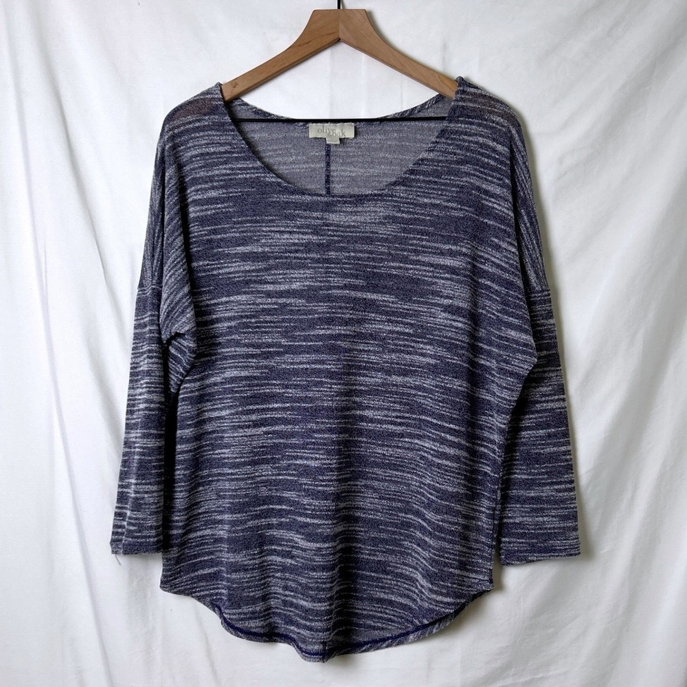 Olive & Oak Women Sheer Knit Top Blue Space Dye Size L Lightweight Layering